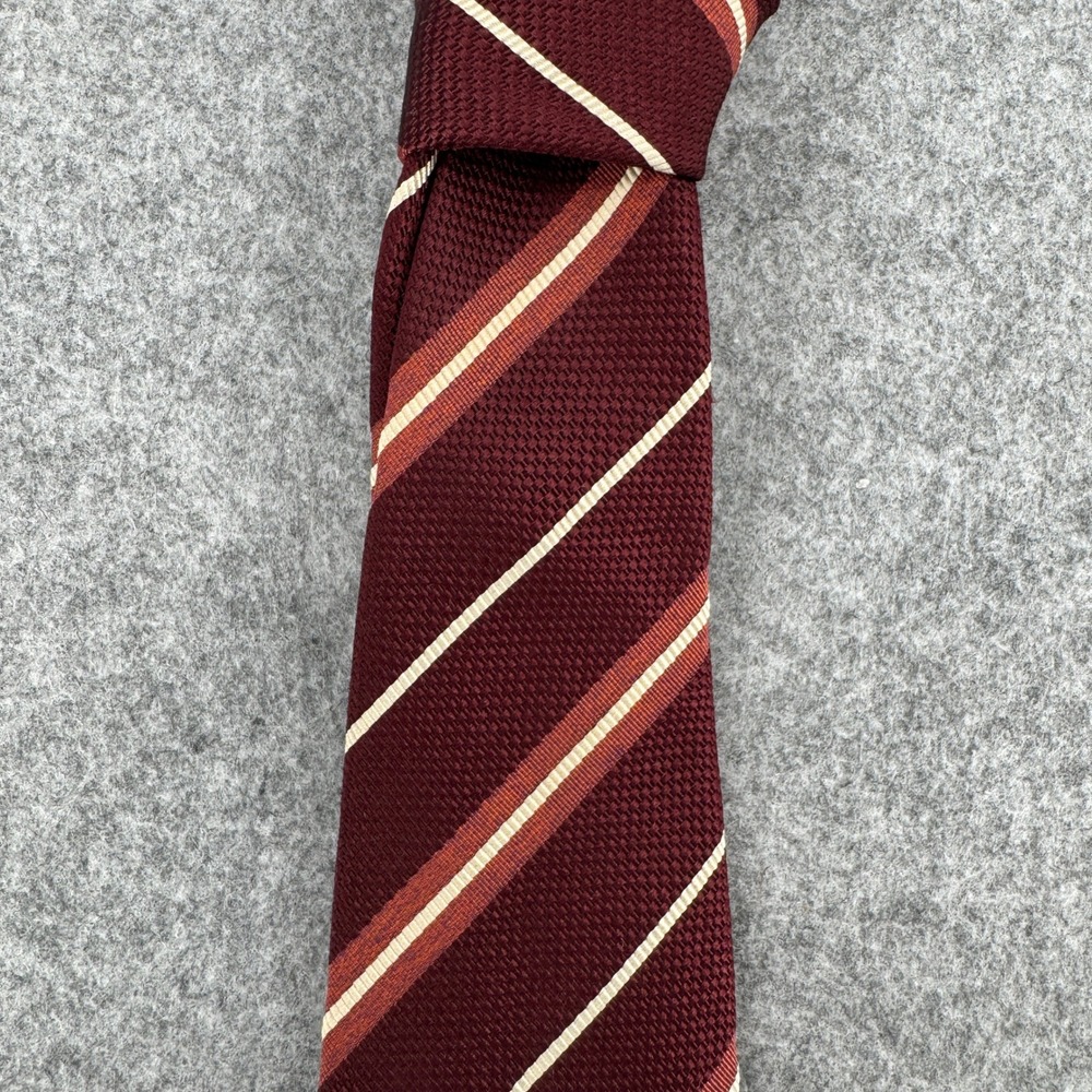 Canali Tie Mens OS Burgundy Striped Silk Cotton Blend Woven Italy EUC